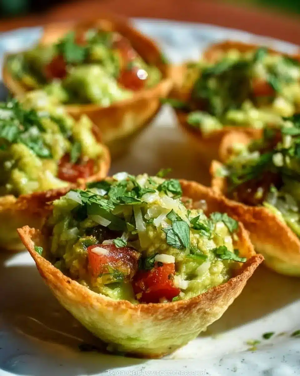 Delicious guacamole cups served with tortilla chips