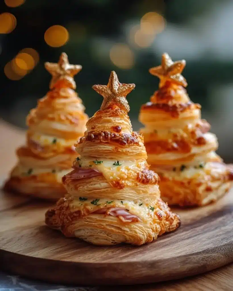 Festive ham and cheese puff pastry Christmas tree appetizers