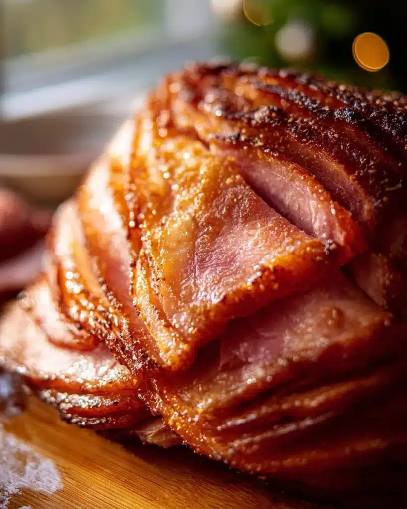 Honey Baked Beef Ham served on a platter with garnishes