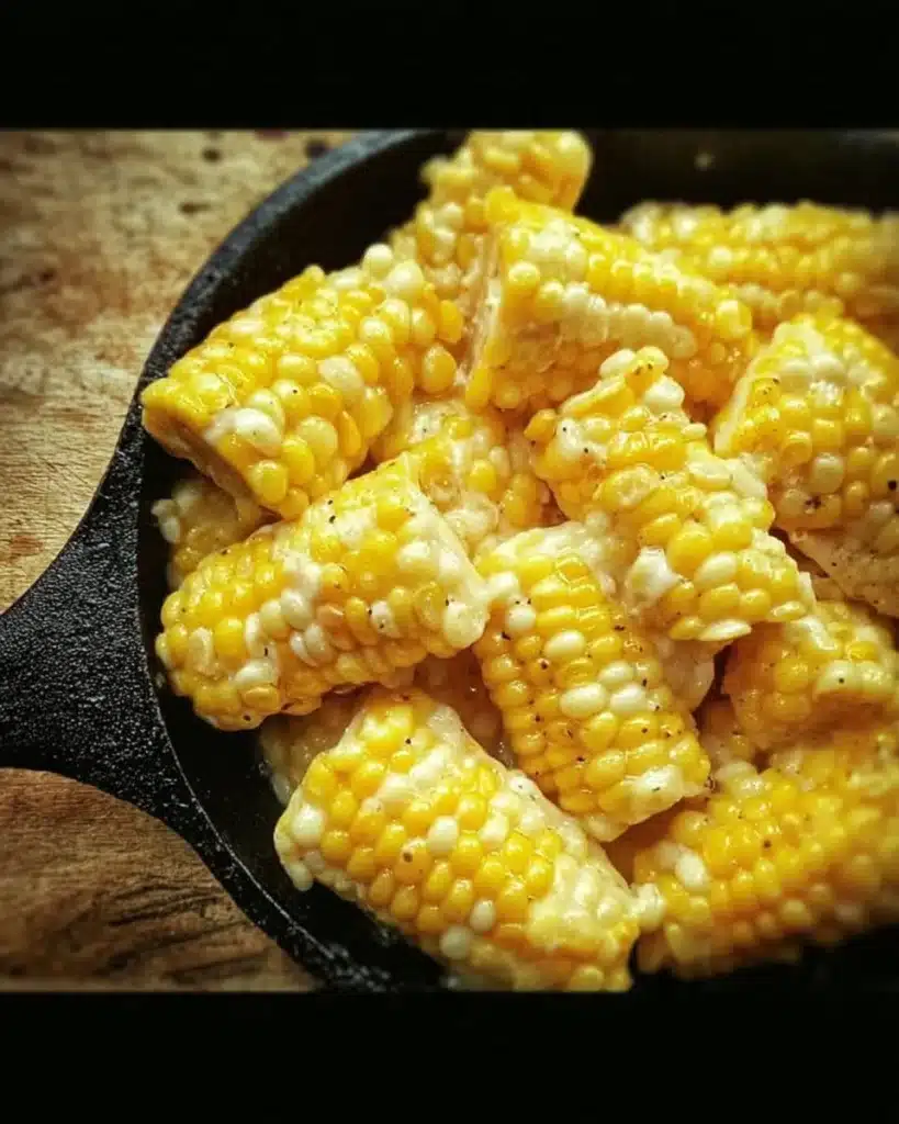 Delicious honey butter skillet corn served in a rustic dish