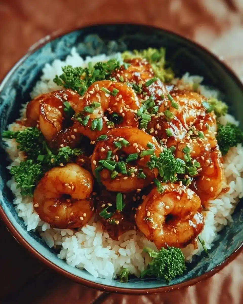 Delicious Honey Garlic Shrimp Bowl with vegetables and rice
