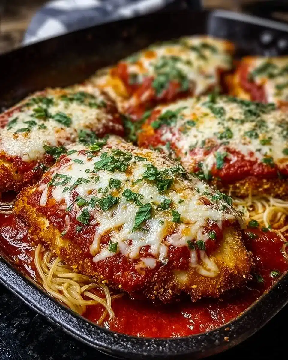 Keto Chicken Parmesan served with fresh herbs and cheese on a dinner plate