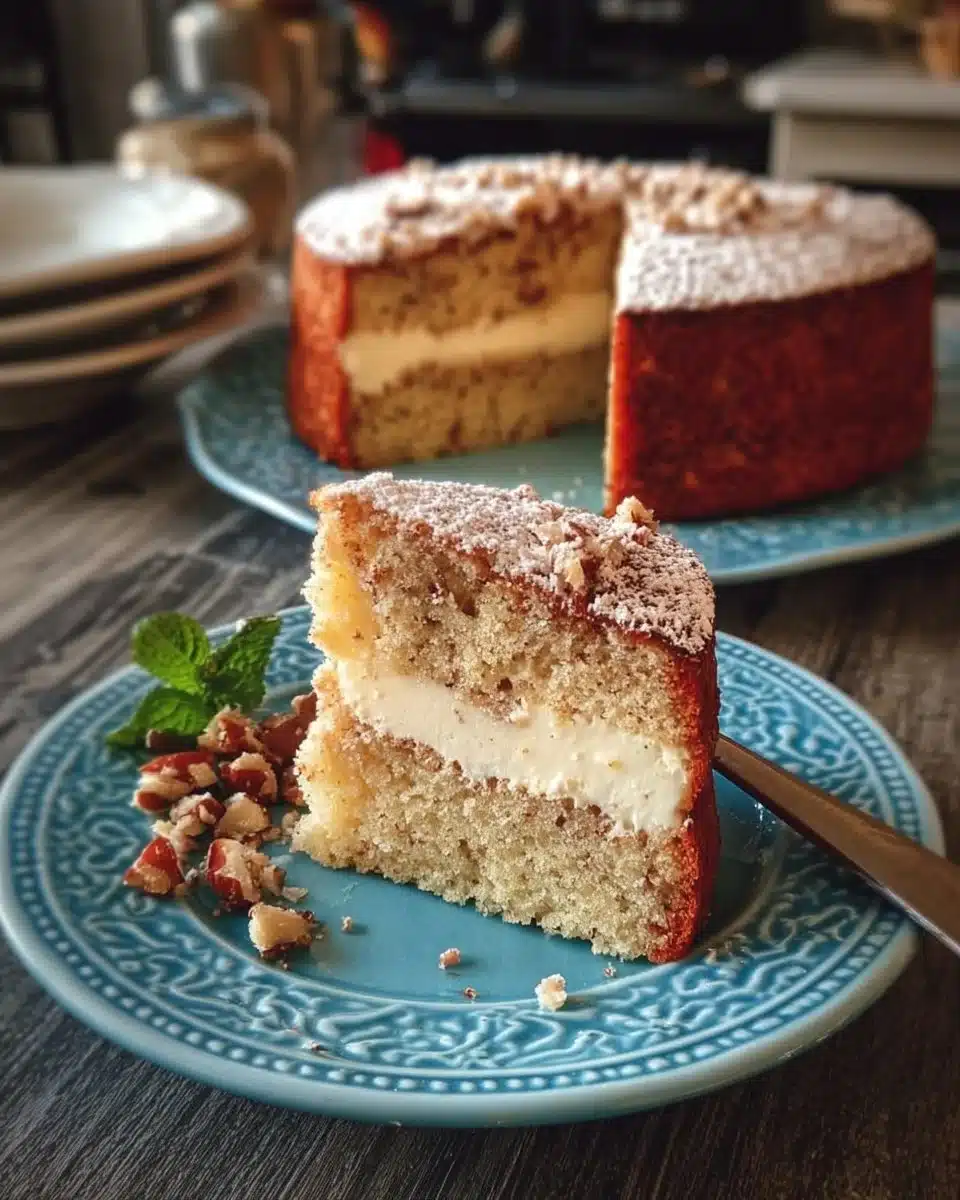 Slice of Keto Italian Cake topped with almond cream and berries