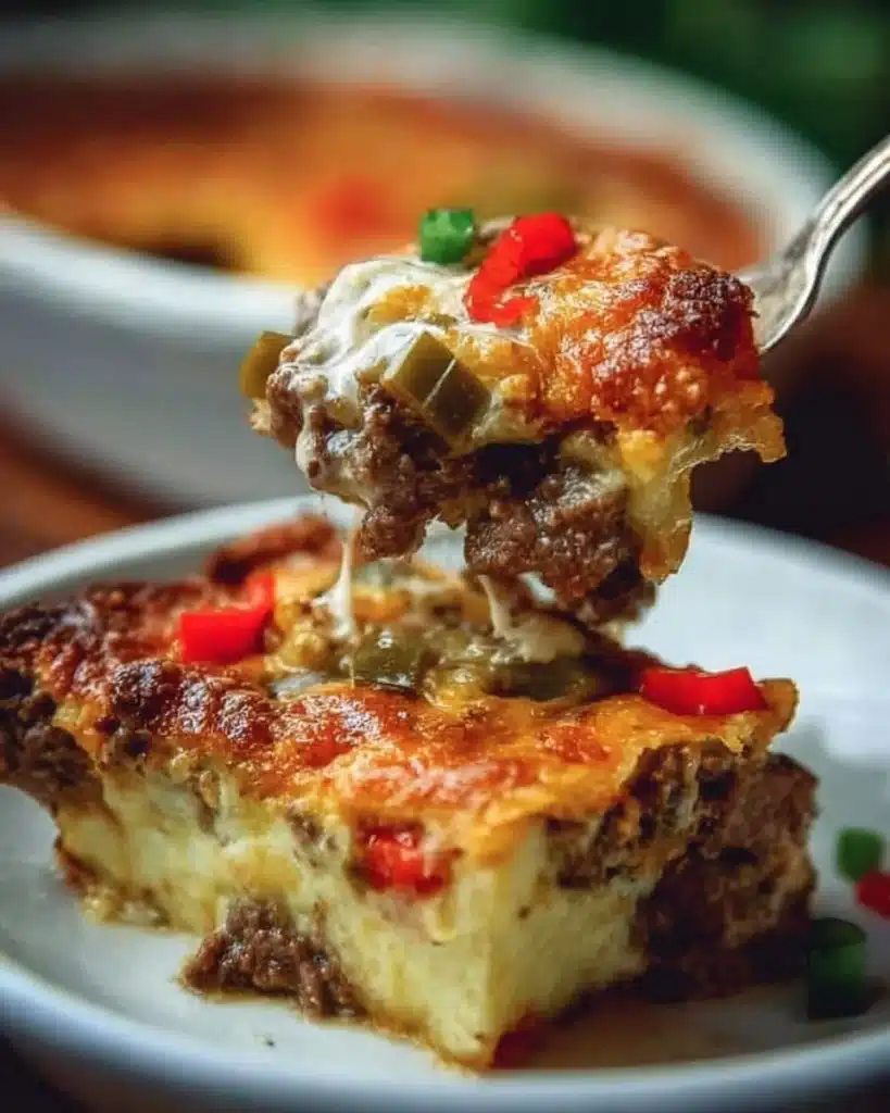 Delicious low carb Philly cheesesteak casserole served in a bowl