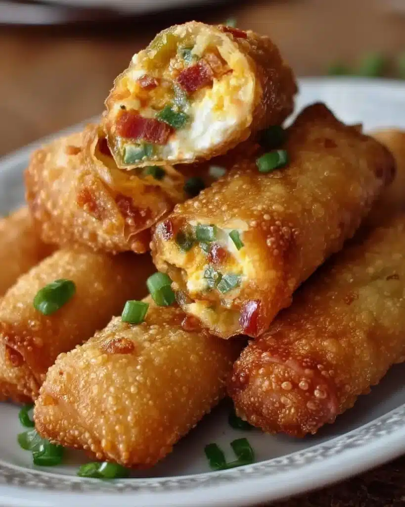 Mini jalapeno popper egg rolls served on a plate