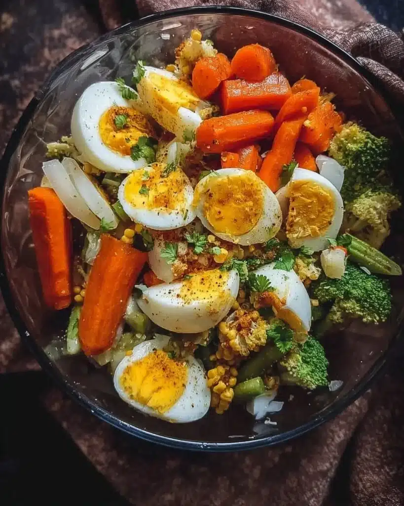 Mixed Veggie & Egg Healthy Bowl filled with vibrant vegetables and a soft-boiled egg