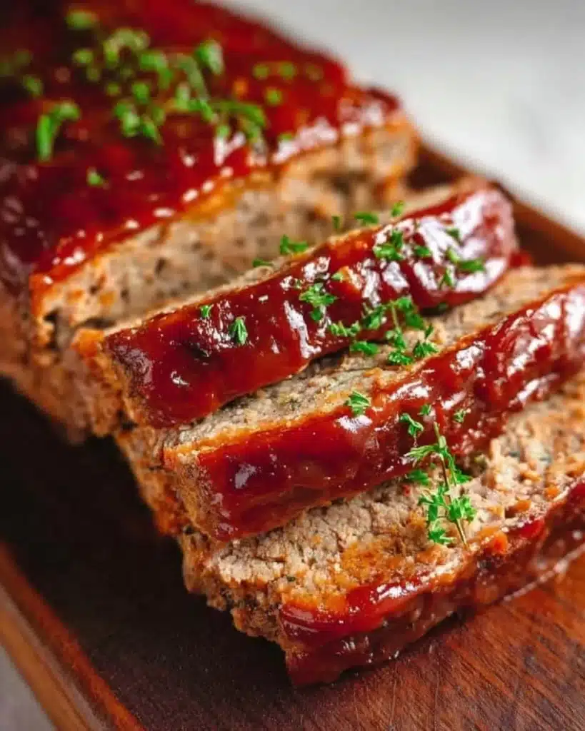 Deliciously prepared old-fashioned meatloaf served on a plate.