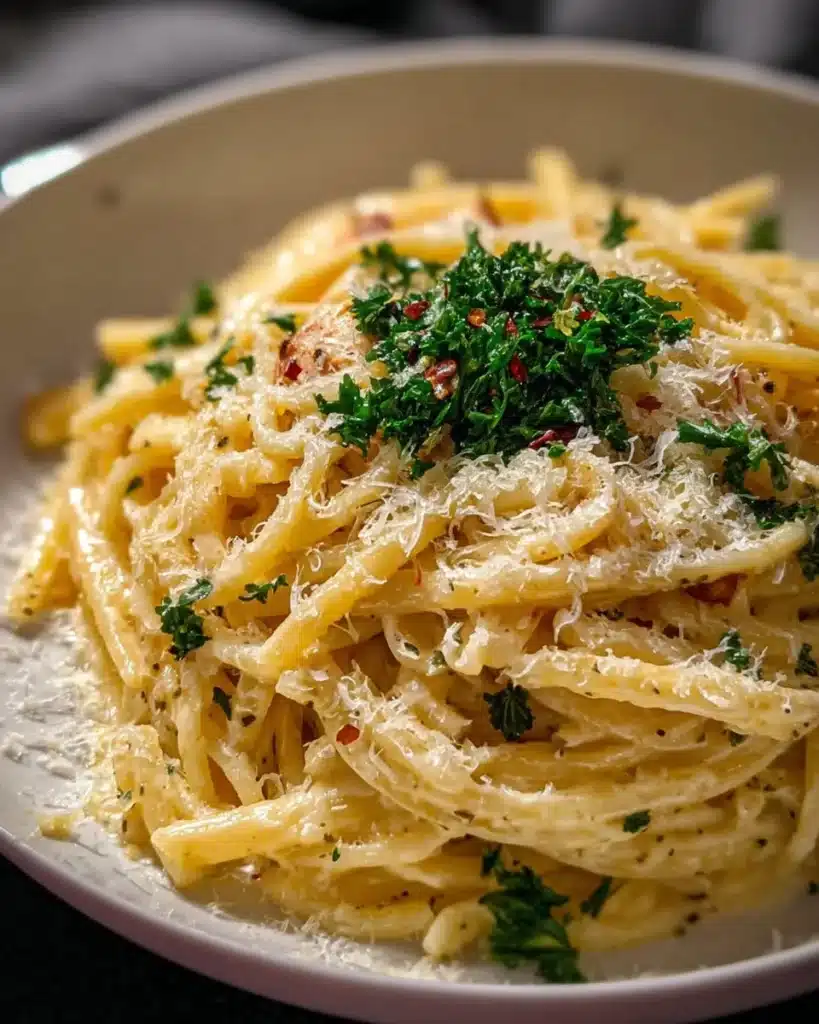 Delicious one pot creamy garlic pasta prepared in a rich sauce with garlic and herbs