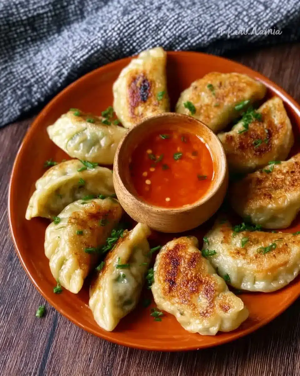 Delicious pan-fried vegetable momos served on a plate