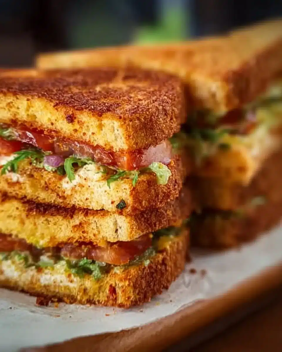 Delicious Paneer Crispy Sandwich served with chutney