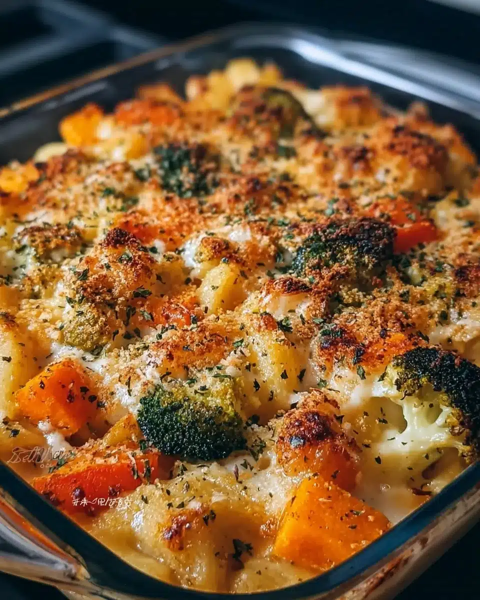 Ranch Veggie Oven Bake with colorful vegetables baked in ranch seasoning