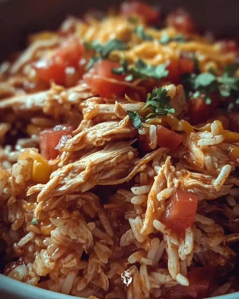 Slow Cooker Taco Chicken served with rice in a bowl