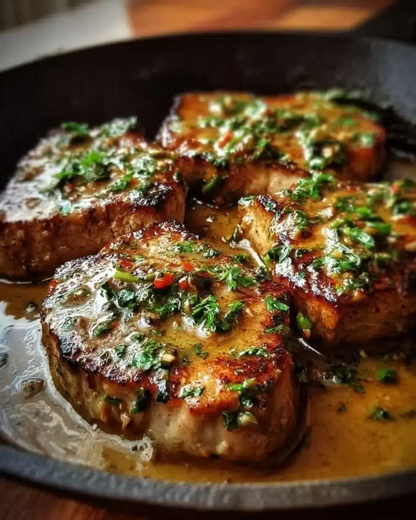 Delicious smothered boneless pork chops served with creamy sauce