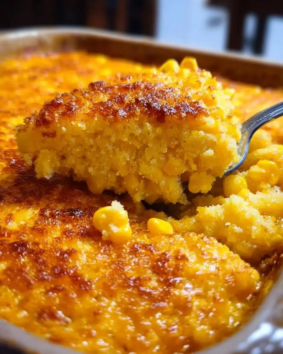 Delicious Southern corn casserole baked to golden perfection.