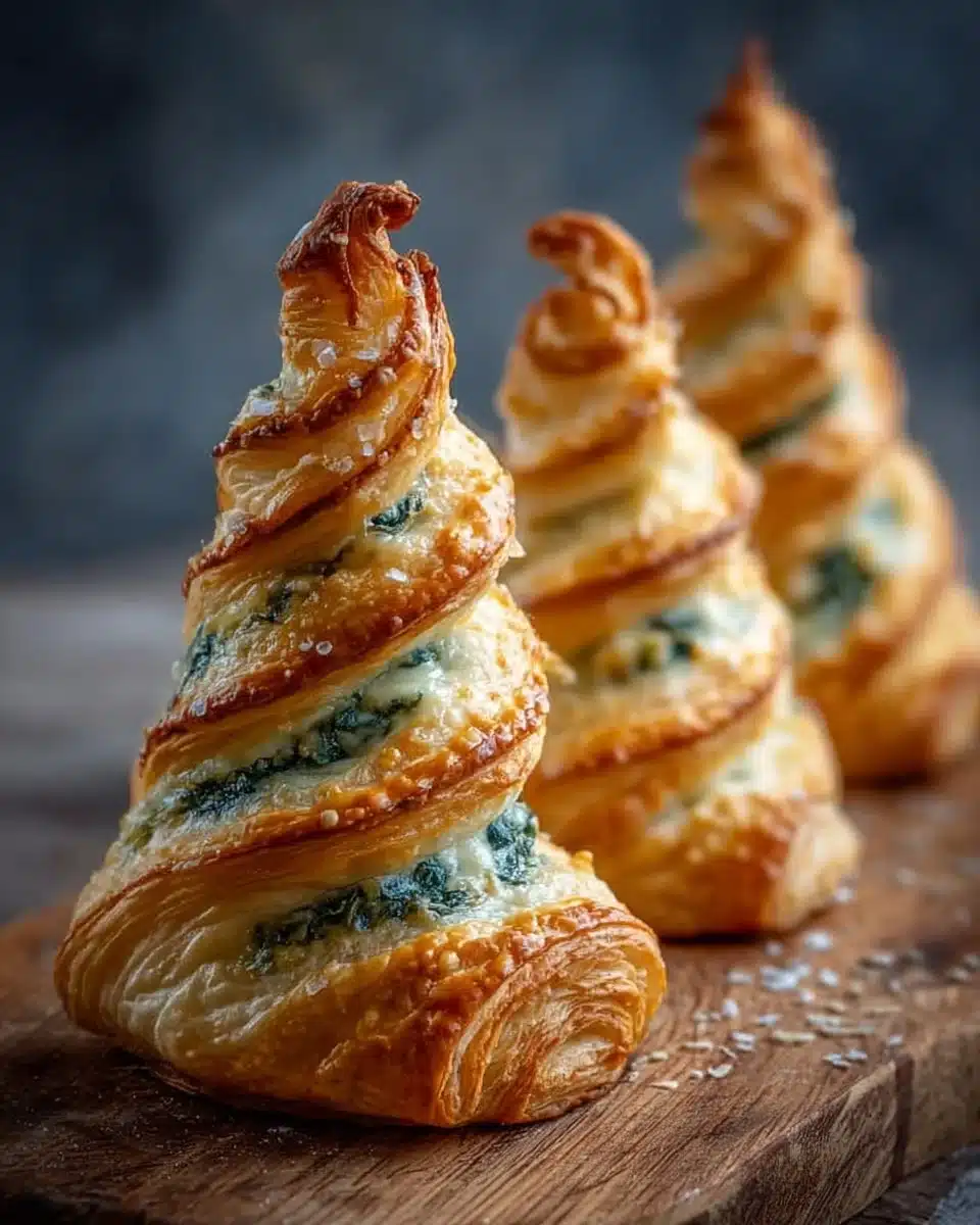 Spinach Puff Pastry Trees arranged beautifully on a platter for serving
