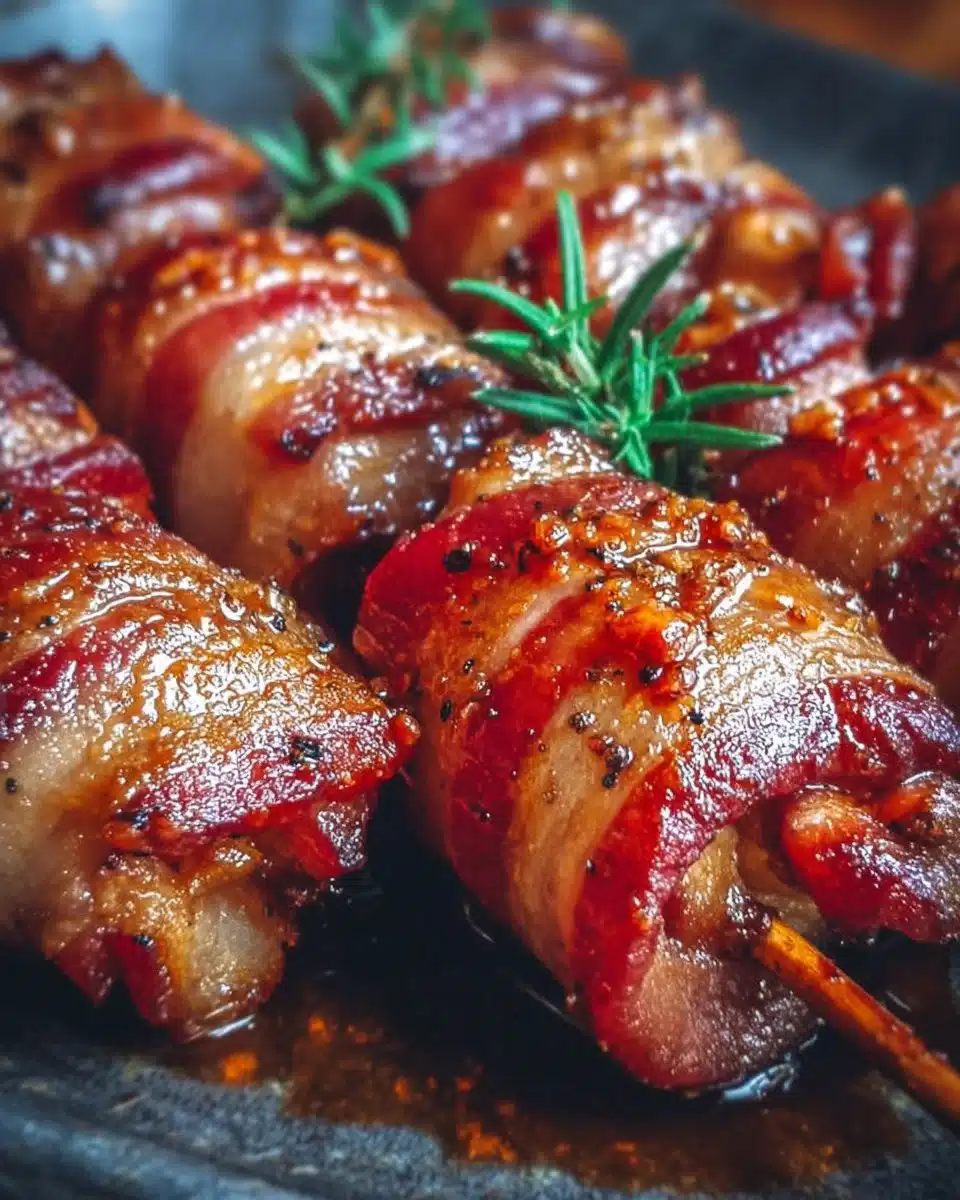 Sweet Chili Bacon Lollipops with a spicy and sweet glaze