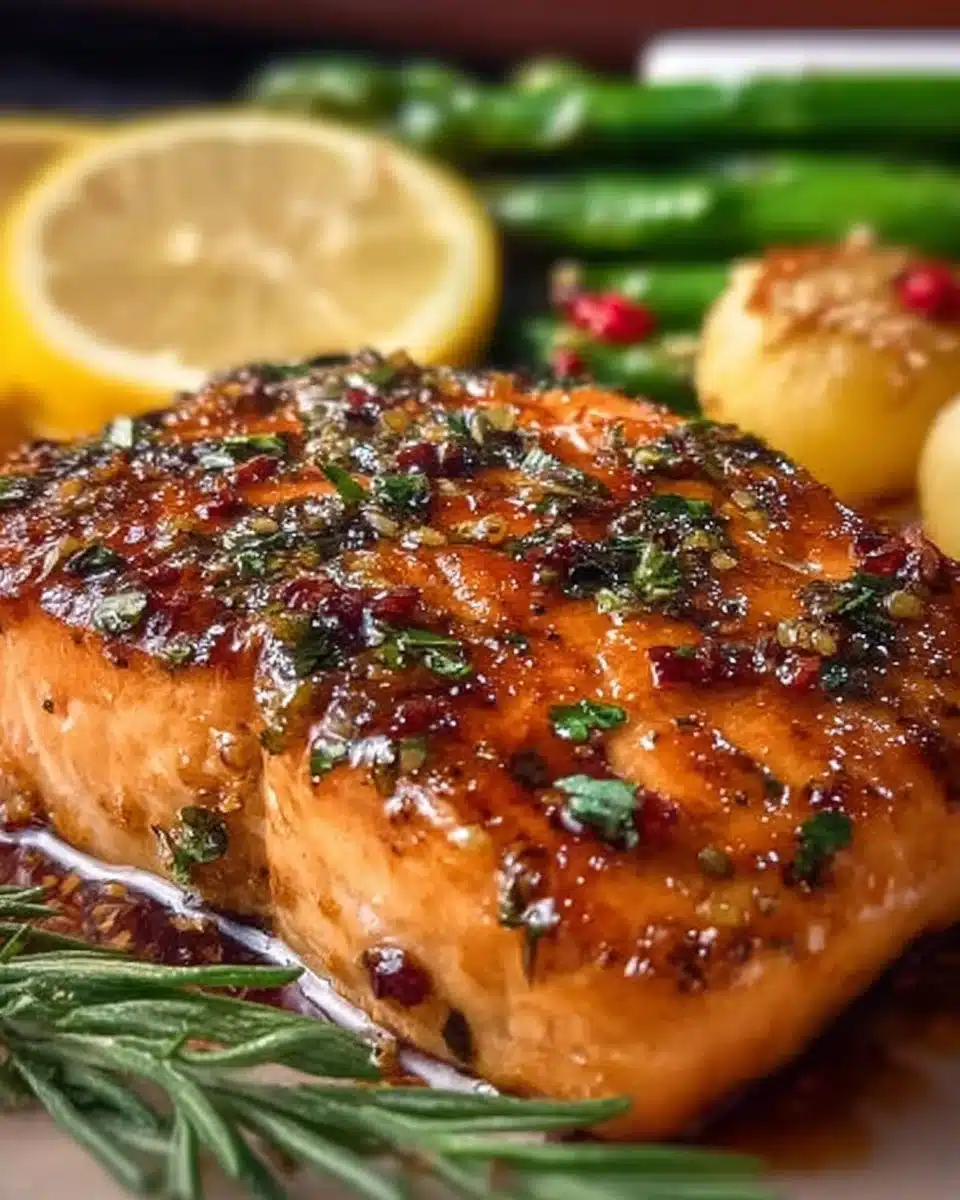 Grilled Texas Roadhouse-inspired salmon on a plate with fresh herbs