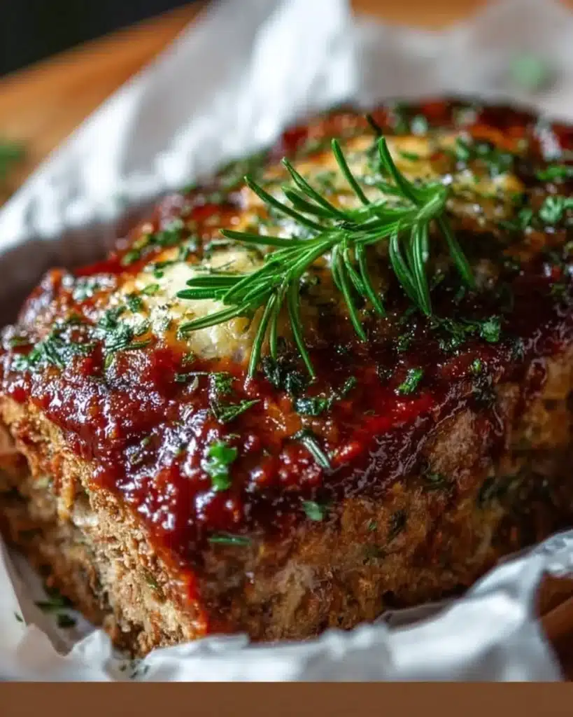 Delicious homemade meatloaf served with mashed potatoes and green beans