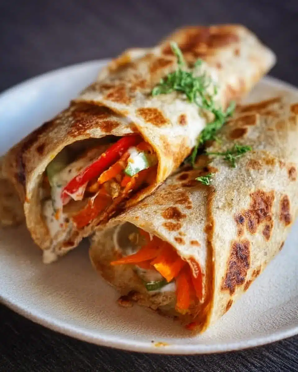 Delicious Vegetarian Frankie wrap filled with fresh vegetables and spices