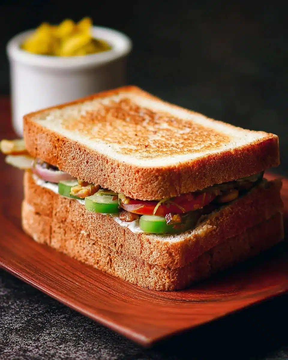 Delicious veggie sandwich packed with fresh vegetables and flavorful toppings.