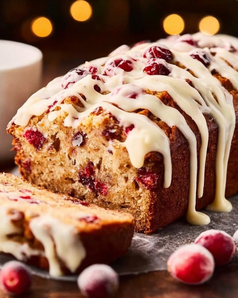 White Chocolate Glazed Cranberry Christmas Eggnog Bread