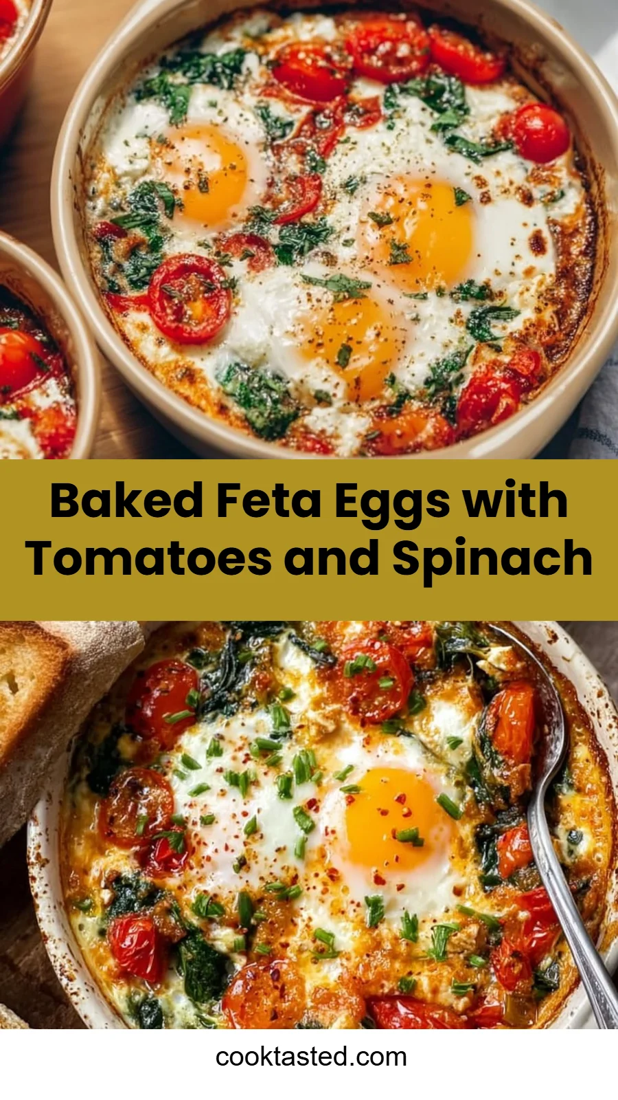 Baked Feta Eggs with Tomatoes and Spinach