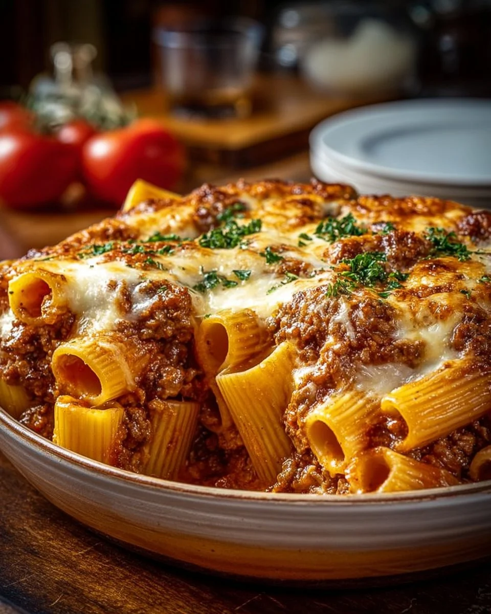 Baked Rigatoni Stuffed with Beef Ragu & Mozzarella