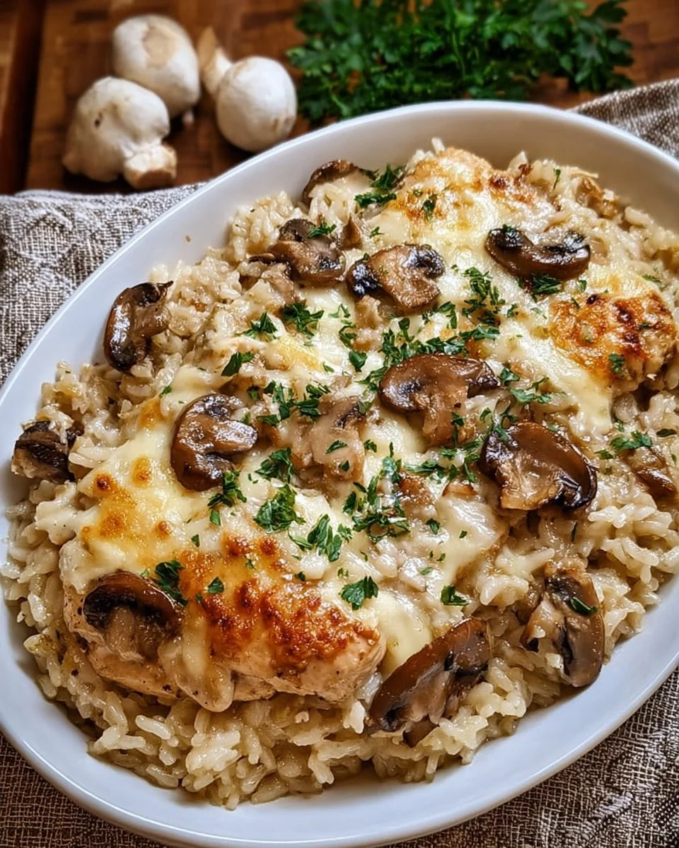 Mushroom Gruyere Chicken and Rice Casserole