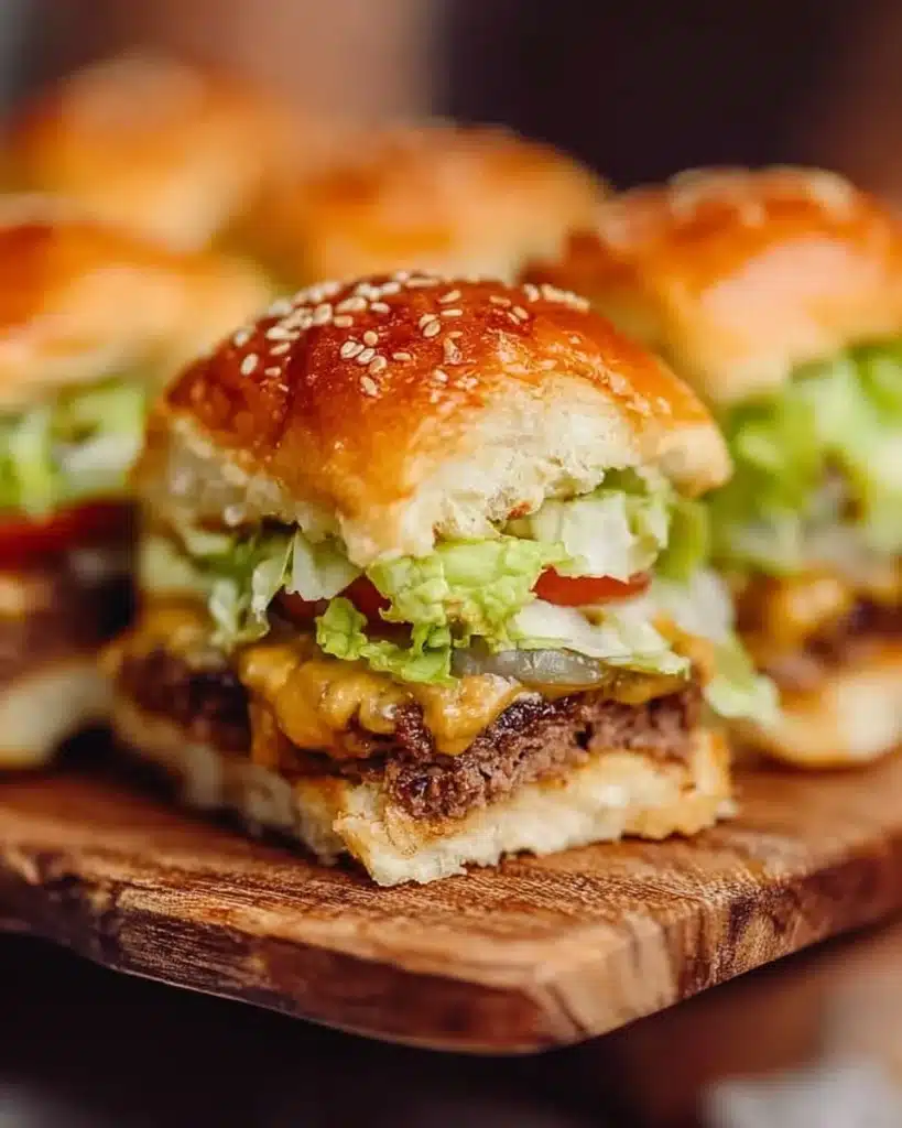 Big Mac Sliders served on a platter with fresh ingredients