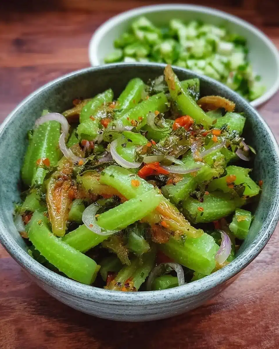Delicious Bitter Melon Salad with fresh vegetables and dressing