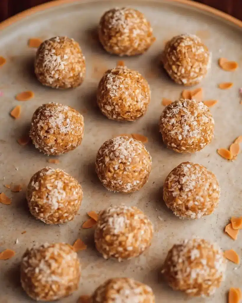 Homemade butterscotch protein balls on a wooden table, rich in flavor and nutrients.