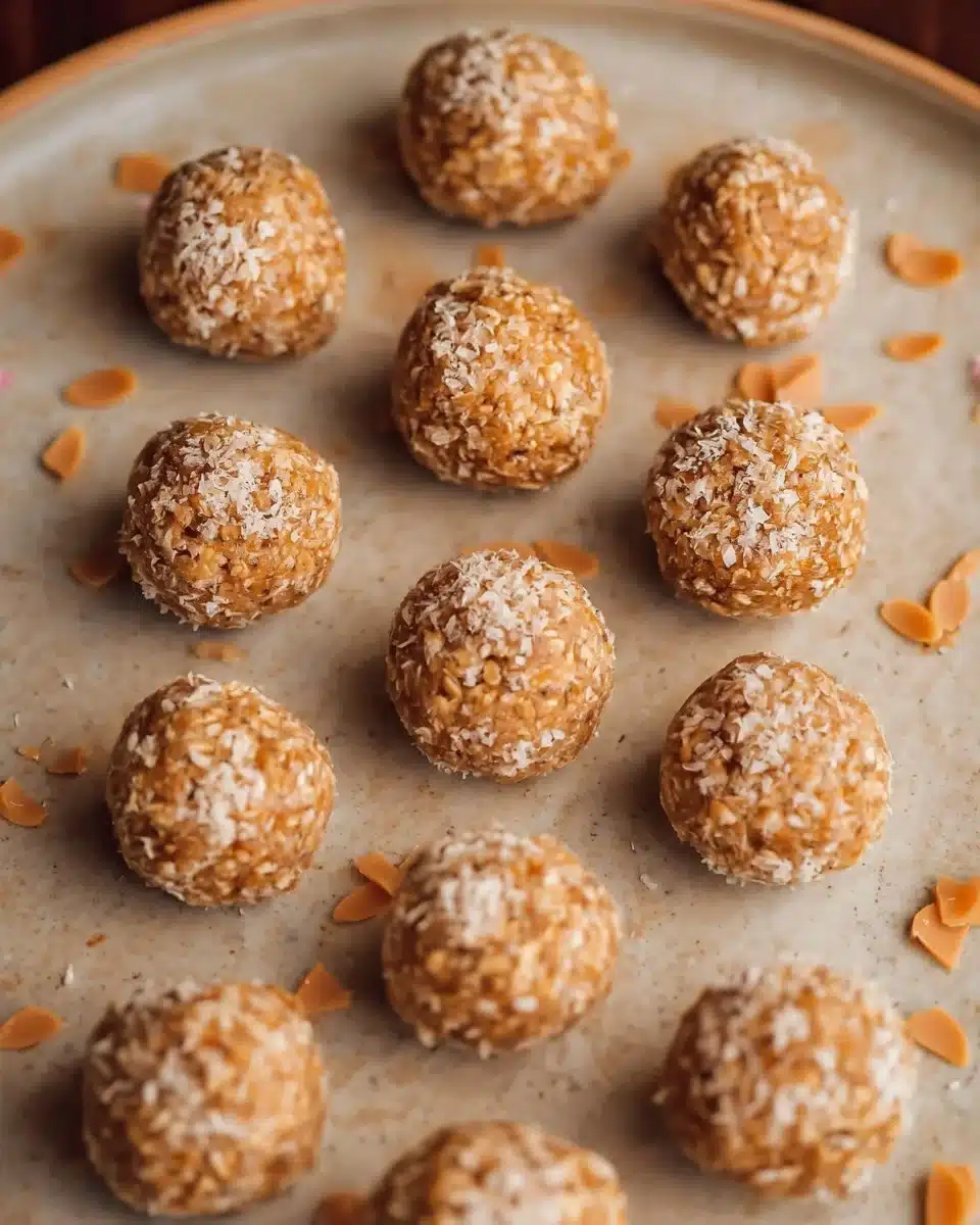 Homemade butterscotch protein balls on a wooden table, rich in flavor and nutrients.
