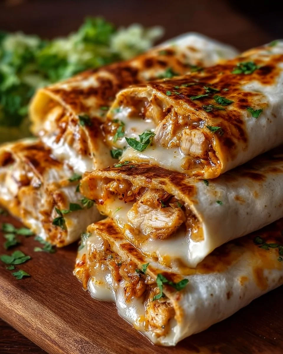 Delicious cheesy garlic chicken wraps served with fresh ingredients