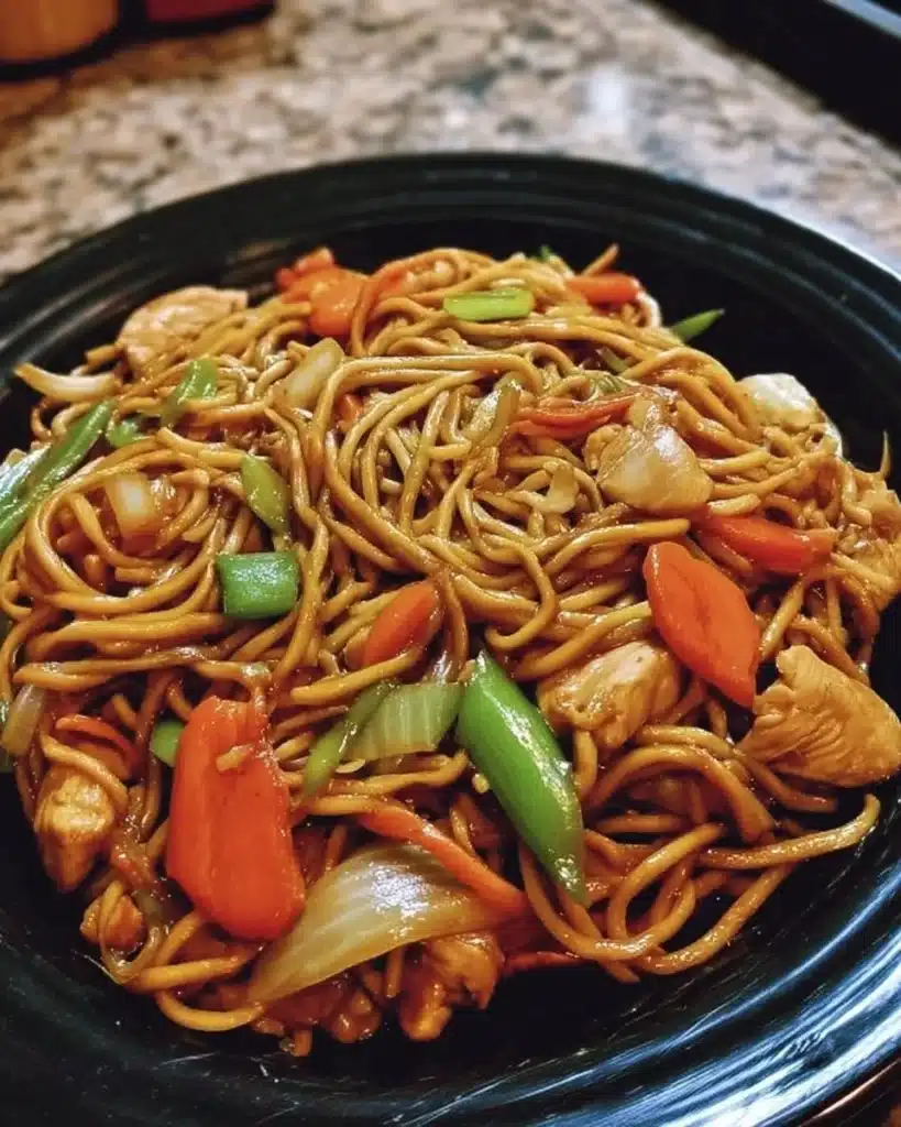 Delicious Chicken Lo Mein with fresh vegetables and tender chicken in a savory sauce