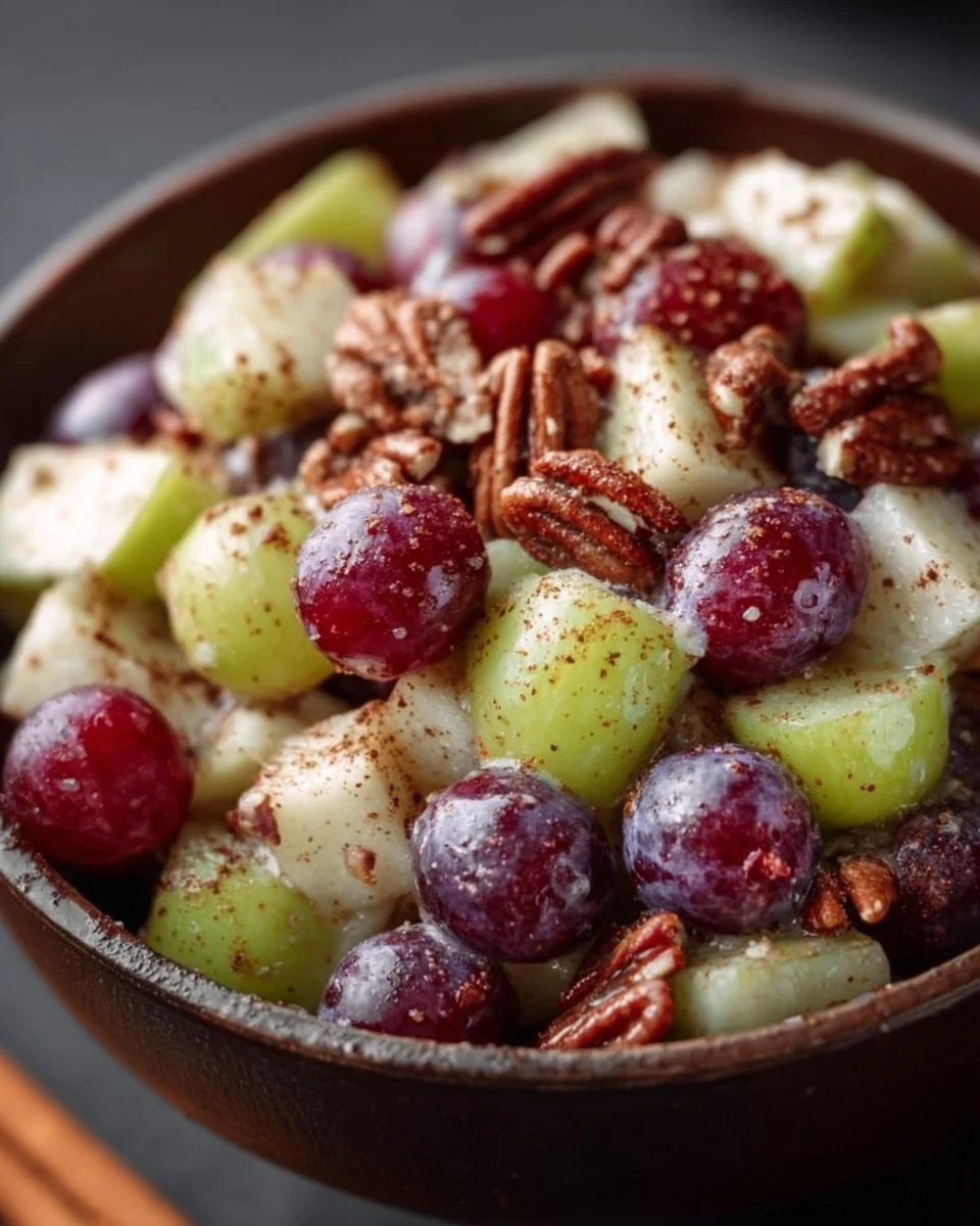 Cinnamon Apple Grape Salad with fresh apples, grapes, and a sprinkle of cinnamon