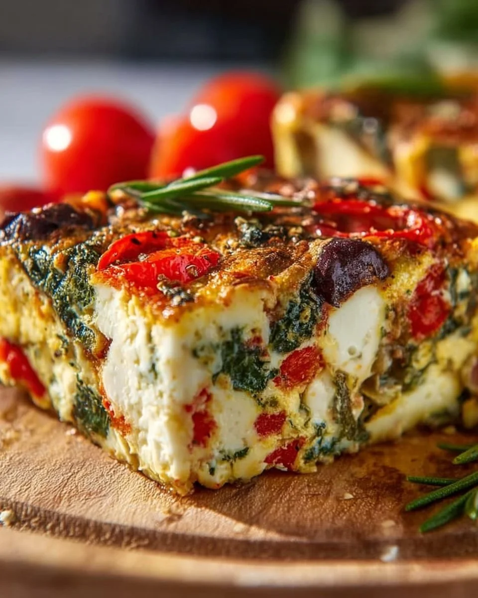 Baking dish of Cottage Cheese Veggie Bake with colorful vegetables and cheese