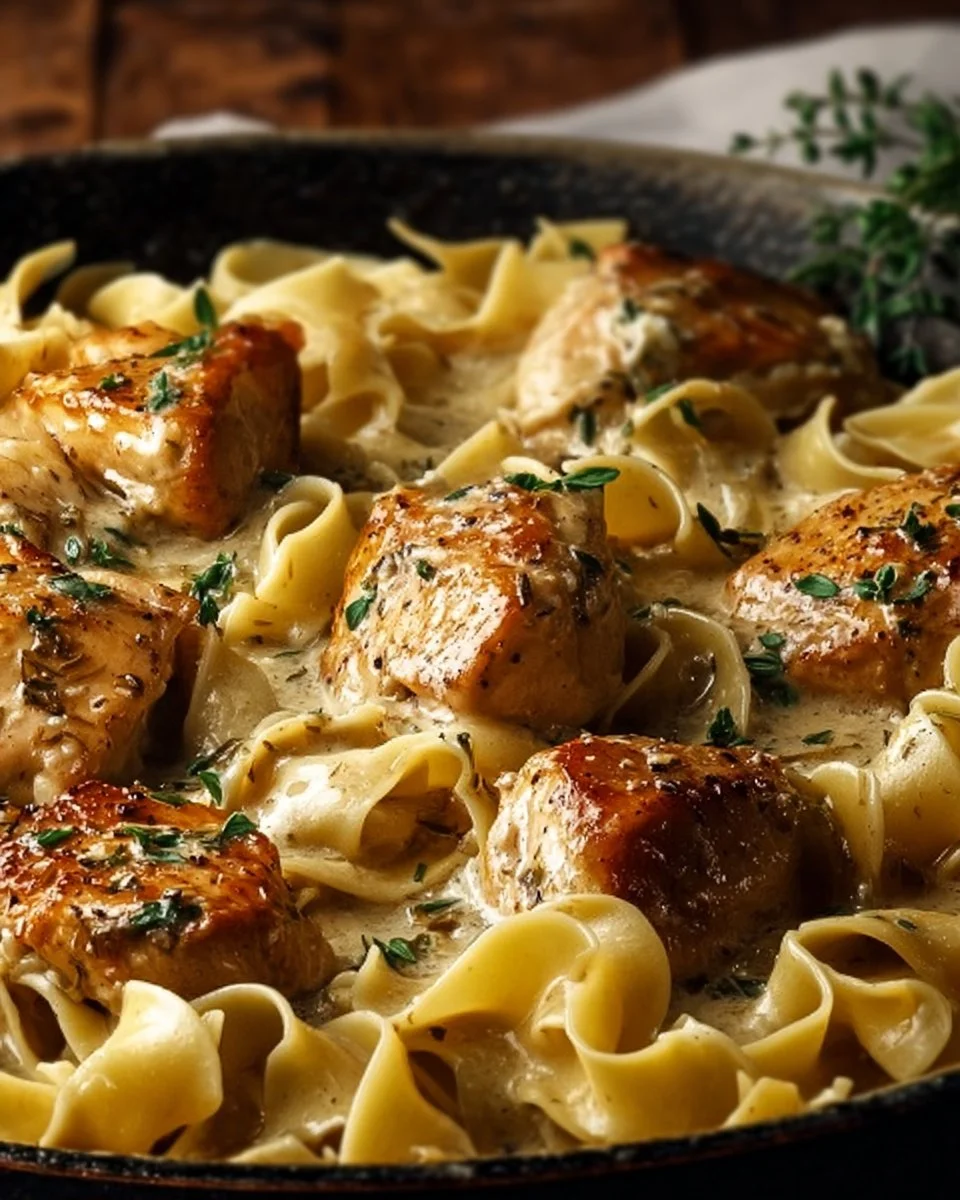 One-Pan Creamy Garlic Butter Chicken with Egg Noodles