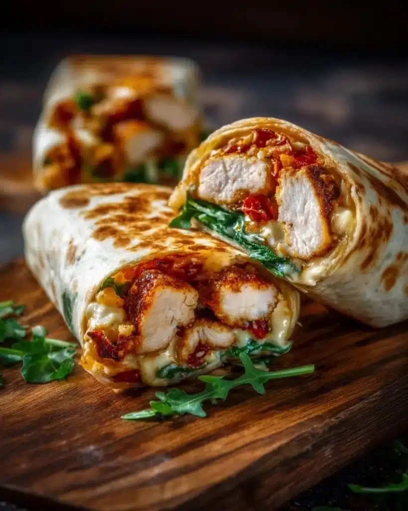 Crispy air fryer chicken and mozzarella wraps on a wooden board