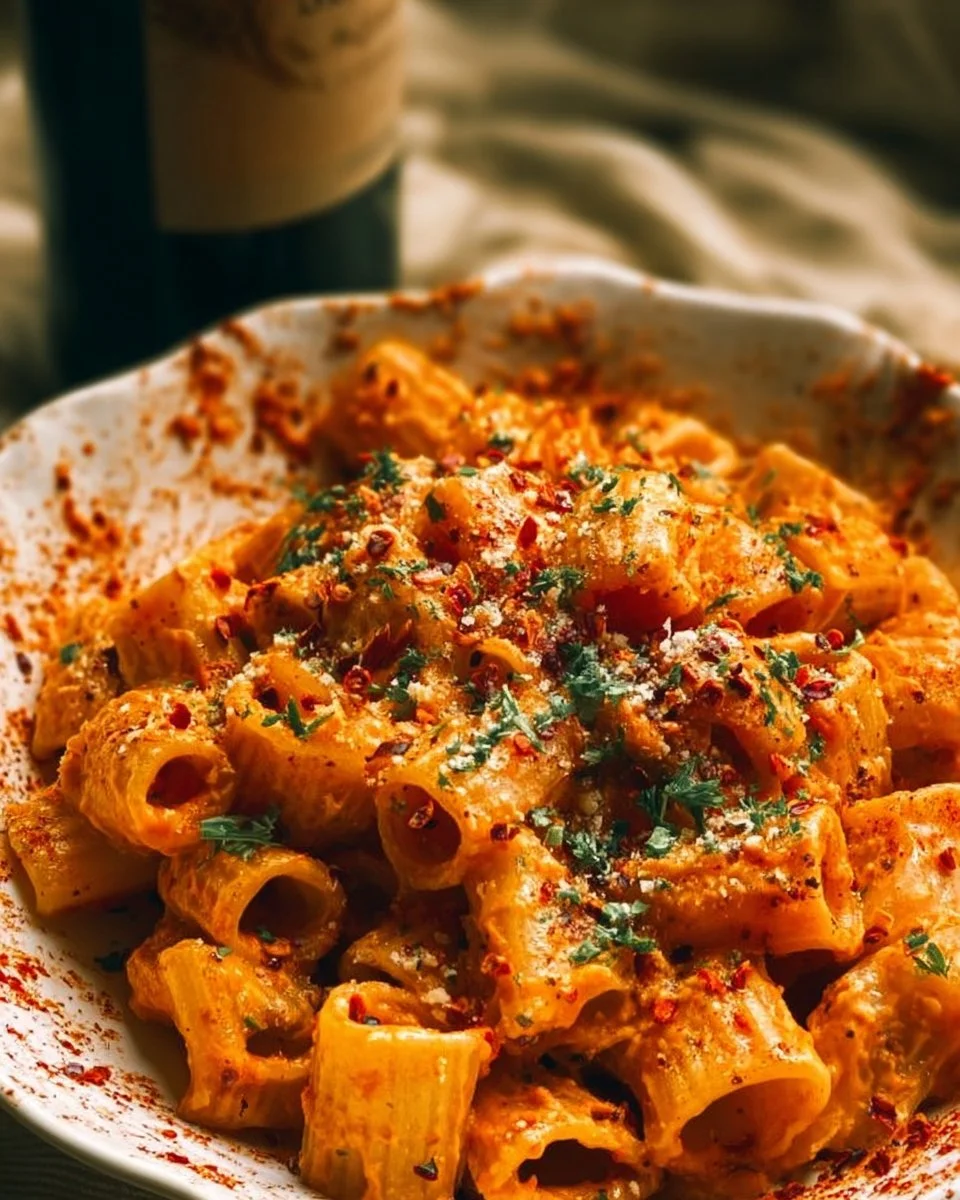 Delicious Gigi Hadid Pasta served in a white bowl with herbs