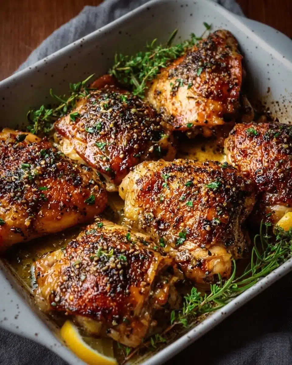 Easy baked chicken thighs recipe with juicy and flavorful chicken