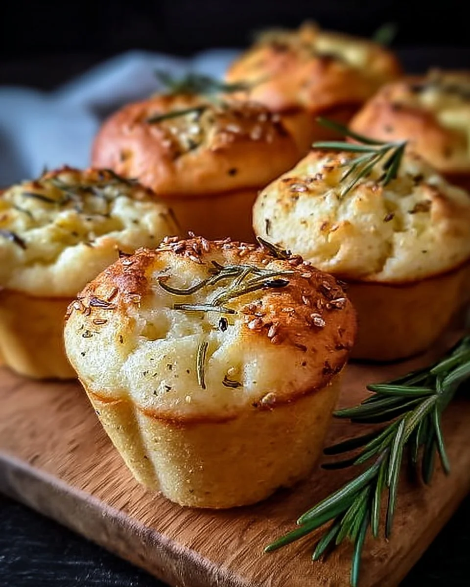 Easy garlic rosemary focaccia muffins fresh out of the oven