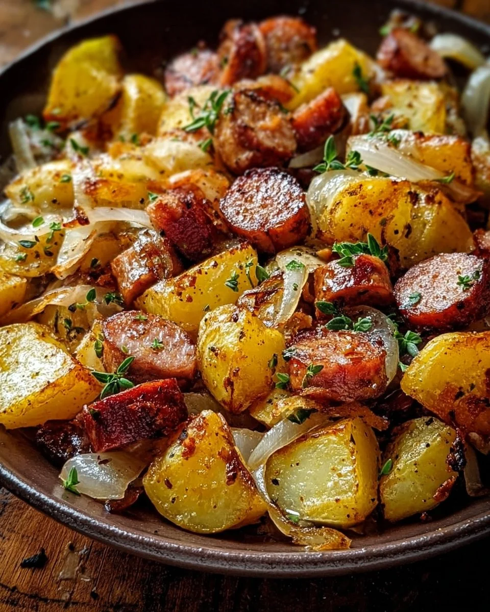 Fried Potatoes, Onions and Smoked Polish Sausage
