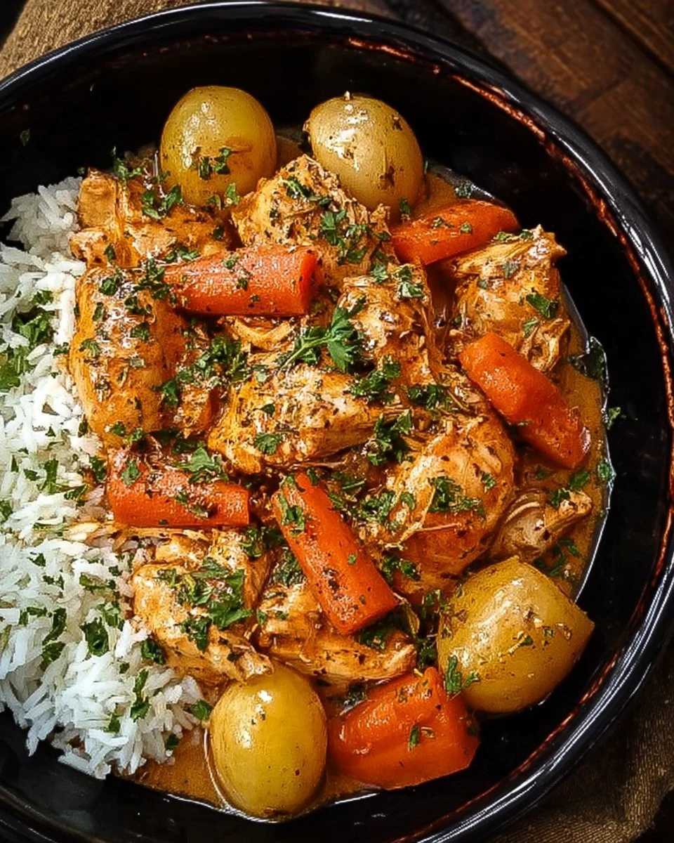Garlic Butter Chicken served with herbs and lemon on a plate.