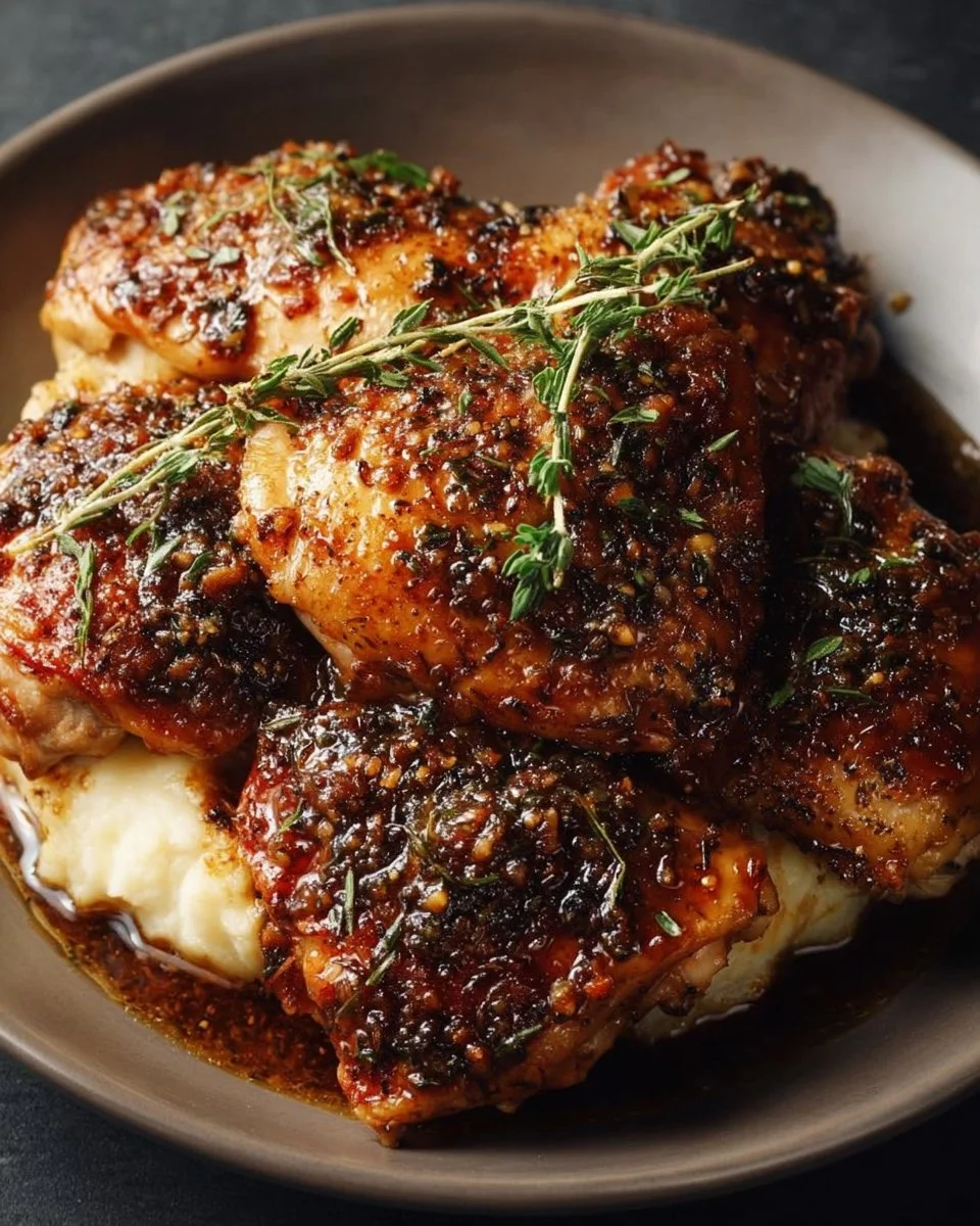 Garlic Herb Chicken served with creamy mashed potatoes on a plate.