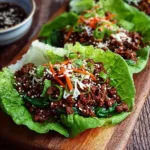 Ginger Sesame Beef Lettuce Wraps served on a plate with fresh ingredients
