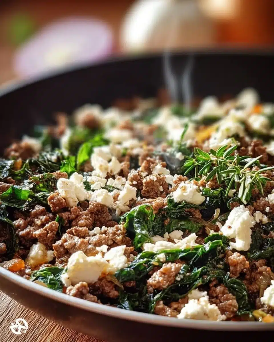 Ground Beef and Spinach Skillet with Feta