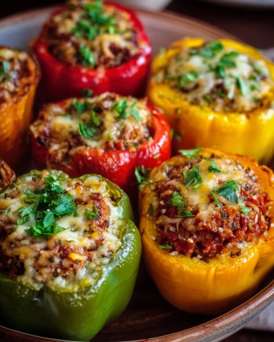 Healthy stuffed bell peppers filled with nutritious ingredients and spices.