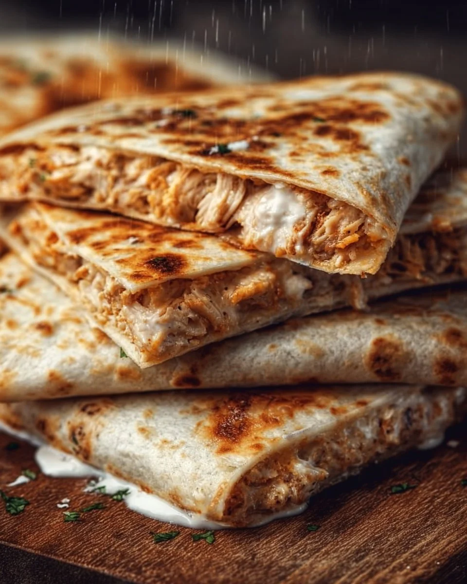 High-protein chicken ranch quesadilla with cheese and herbs