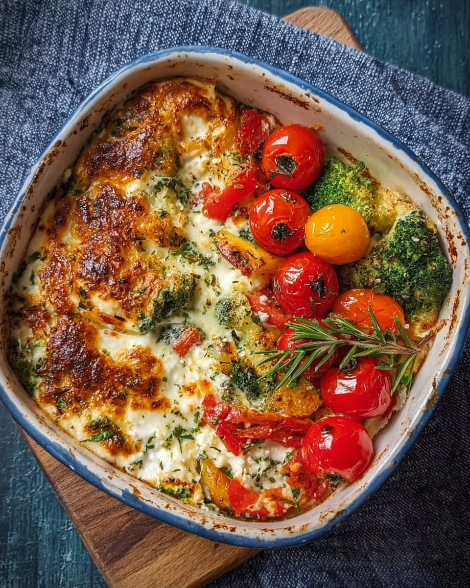 High-protein veggie bake made with cottage cheese and fresh vegetables.