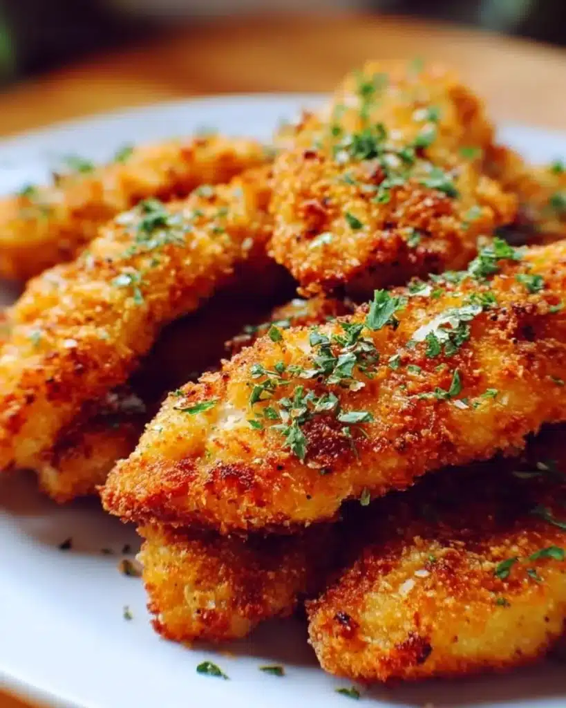Homemade baked chicken tenders served with dipping sauce.